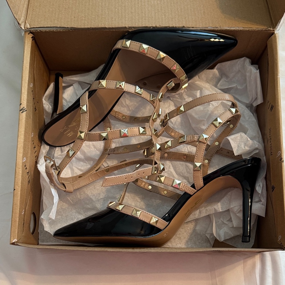 Mix No. 6 Liraven Black and Tan Studded Heels size 10 - Picture 5 of 6